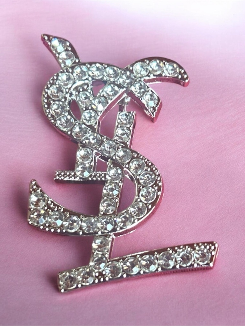 Crystal Pavé Monogram Brooch in Silver-Tone